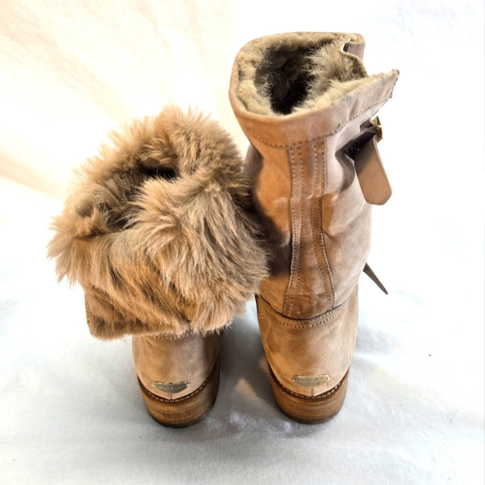 JIMMY CHOO Women's 40 Beige Suede & Fur Lined Buckle Detail Biker Ankle Boots - Picture 4 of 10